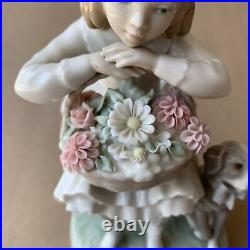 Lladro Girl with Dog Flower Basket Porcelain Figurine No. 1088, Gloss Finish