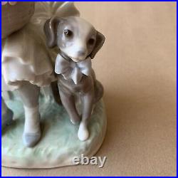 Lladro Girl with Dog Flower Basket Porcelain Figurine No. 1088, Gloss Finish