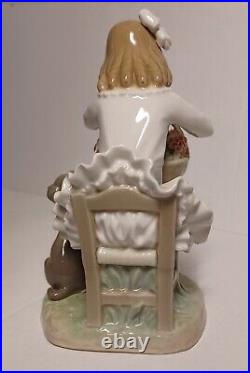Lladro Girl with Flower Basket and Dog Porcelain Figurine