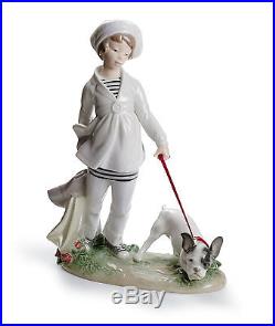Lladro Girl with French Bulldog #8522 New in Box Home Decor Figurine Statue Dog