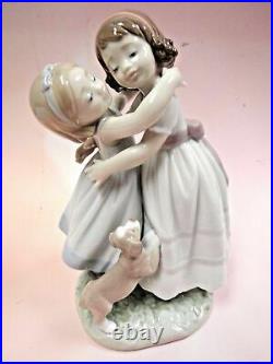 Lladro Give Me A Hug! Girls Hugging With Puppy Dog Figurine By Lladro #8046