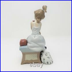 Lladro Glazed Porcelain Figurine Chit Chat Girl On Phone With Dog Laying 5466