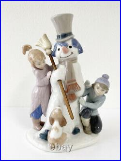 Lladro Glossy Porcelain THE SNOWMAN with Boy & Girl & Dog 5713 Signed
