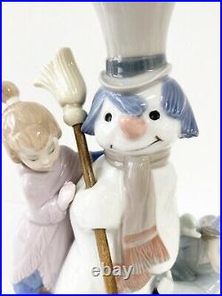 Lladro Glossy Porcelain THE SNOWMAN with Boy & Girl & Dog 5713 Signed