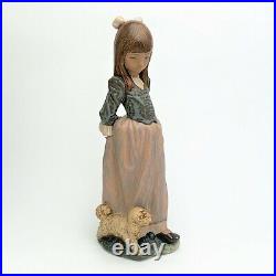 Lladro Gres #12085'Rosita' Girl Holding Rose with Dog Figurine