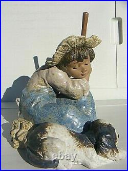 Lladro Gres Boy With Dog Rare Piece Large