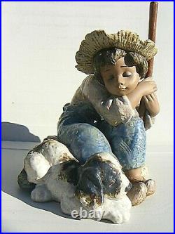 Lladro Gres Boy With Dog Rare Piece Large