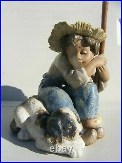 Lladro Gres Boy With Dog Rare Piece Large