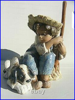 Lladro Gres Boy With Dog Rare Piece Large