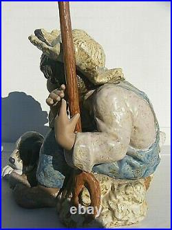 Lladro Gres Boy With Dog Rare Piece Large