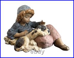 Lladro Gres LARGE Figurine WHAT A DAY Girl Holding Puppy 2207 Retired Mint