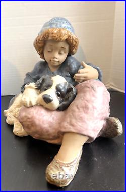 Lladro Gres LARGE Figurine WHAT A DAY Girl Holding Puppy 2207 Retired Mint