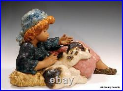 Lladro Gres What A Day # 12207 Little Girl With Dog On Lap $650v Mint