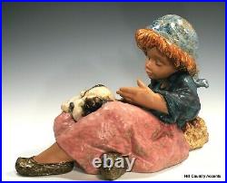 Lladro Gres What A Day # 12207 Little Girl With Dog On Lap $650v Mint