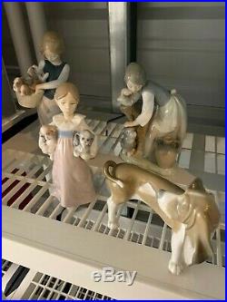 Lladro Group Of Girls With Dogs Excellent Condition