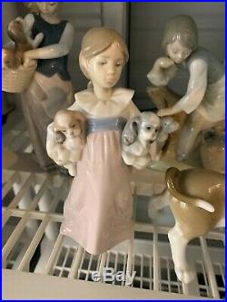 Lladro Group Of Girls With Dogs Excellent Condition