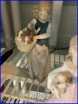 Lladro Group Of Girls With Dogs Excellent Condition