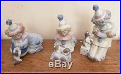 Lladro Group of x3 Pierrot Clown Figures with Dogs #5277 #5278 #5279