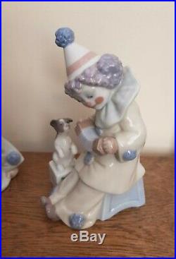 Lladro Group of x3 Pierrot Clown Figures with Dogs #5277 #5278 #5279