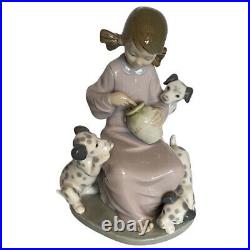 Lladro Honey Lickers Girl with Dogs Puppies Spotted Porcelain Figurine #1248