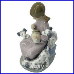 Lladro Honey Lickers Girl with Dogs Puppies Spotted Porcelain Figurine #1248