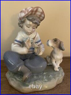 Lladro I Hope She Does 5450 Porcelain Figurine Boy Flower Dog She Loves Me Nwot