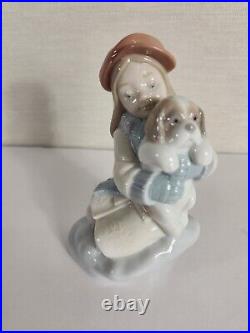 Lladro I'll Keep You Warm Girl In Hat Holding Puppy Dog #8265 Figurine No Box