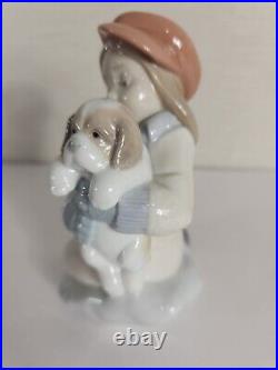 Lladro I'll Keep You Warm Girl In Hat Holding Puppy Dog #8265 Figurine No Box