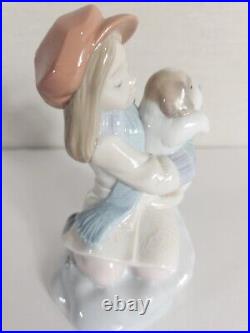 Lladro I'll Keep You Warm Girl In Hat Holding Puppy Dog #8265 Figurine No Box