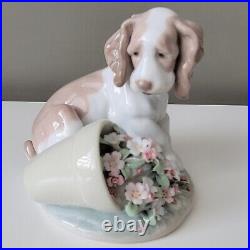 Lladro It Wasn't Me Dog with Flowers And Flowerpot Figurine 7672 Original Box EUC