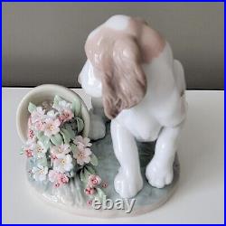 Lladro It Wasn't Me Dog with Flowers And Flowerpot Figurine 7672 Original Box EUC