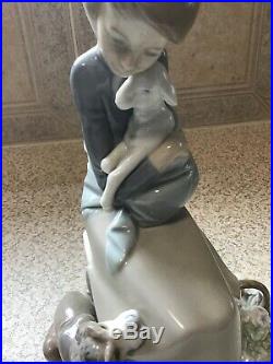 Lladro Jealousy / Devotion girl with lamb and dog Figurine Perfect