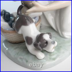 Lladro Joy In a Basket #5595 Girl With Puppies Glossy Figurine