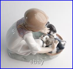 Lladro Joy In a Basket #5595 Girl With Puppies Glossy Figurine