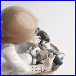 Lladro Joy In a Basket #5595 Girl With Puppies Glossy Figurine