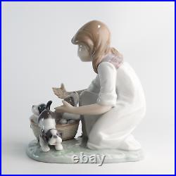 Lladro Joy In a Basket #5595 Girl With Puppies Glossy Figurine