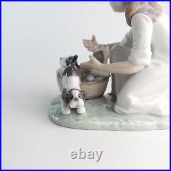 Lladro Joy In a Basket #5595 Girl With Puppies Glossy Figurine