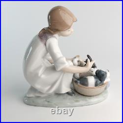 Lladro Joy In a Basket #5595 Girl With Puppies Glossy Figurine