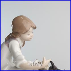 Lladro Joy In a Basket #5595 Girl With Puppies Glossy Figurine