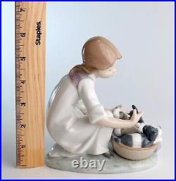 Lladro Joy In a Basket #5595 Girl With Puppies Glossy Figurine