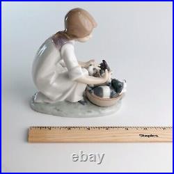 Lladro Joy In a Basket #5595 Girl With Puppies Glossy Figurine