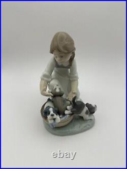 Lladro Joy in a Basket 05595 with box excellent condition girl and puppies