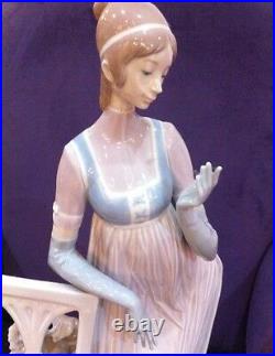 Lladro Lady Empire Porcelain Figurine with tall chair and dog