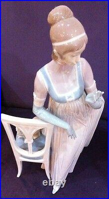 Lladro Lady Empire Porcelain Figurine with tall chair and dog