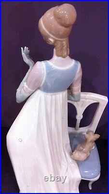 Lladro Lady Empire Porcelain Figurine with tall chair and dog