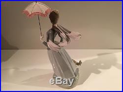 Lladro Lady with Shawl and Dog Holding Parasol Figurine Gloss Finish 4914