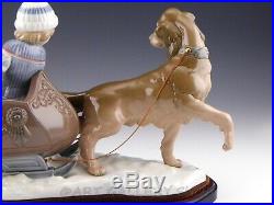 Lladro Large Figurine SLEIGH RIDE DOG PULLING SLED KIDS BOYS #5037 with BASE Mint