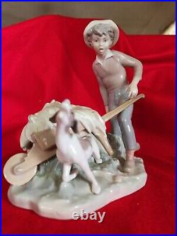 Lladro Large Hand Painted Porcelain Figurine Boy & Dog Ortalan In Trouble Spain