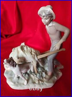 Lladro Large Hand Painted Porcelain Figurine Boy & Dog Ortalan In Trouble Spain