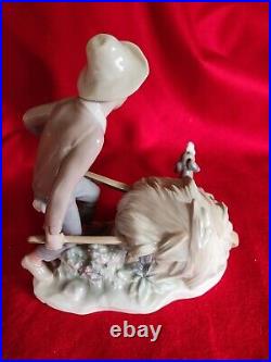 Lladro Large Hand Painted Porcelain Figurine Boy & Dog Ortalan In Trouble Spain